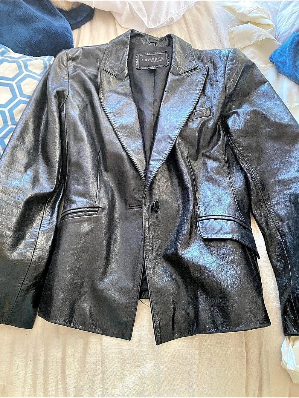 Express Leather Blazer Jacket in Black Size Small